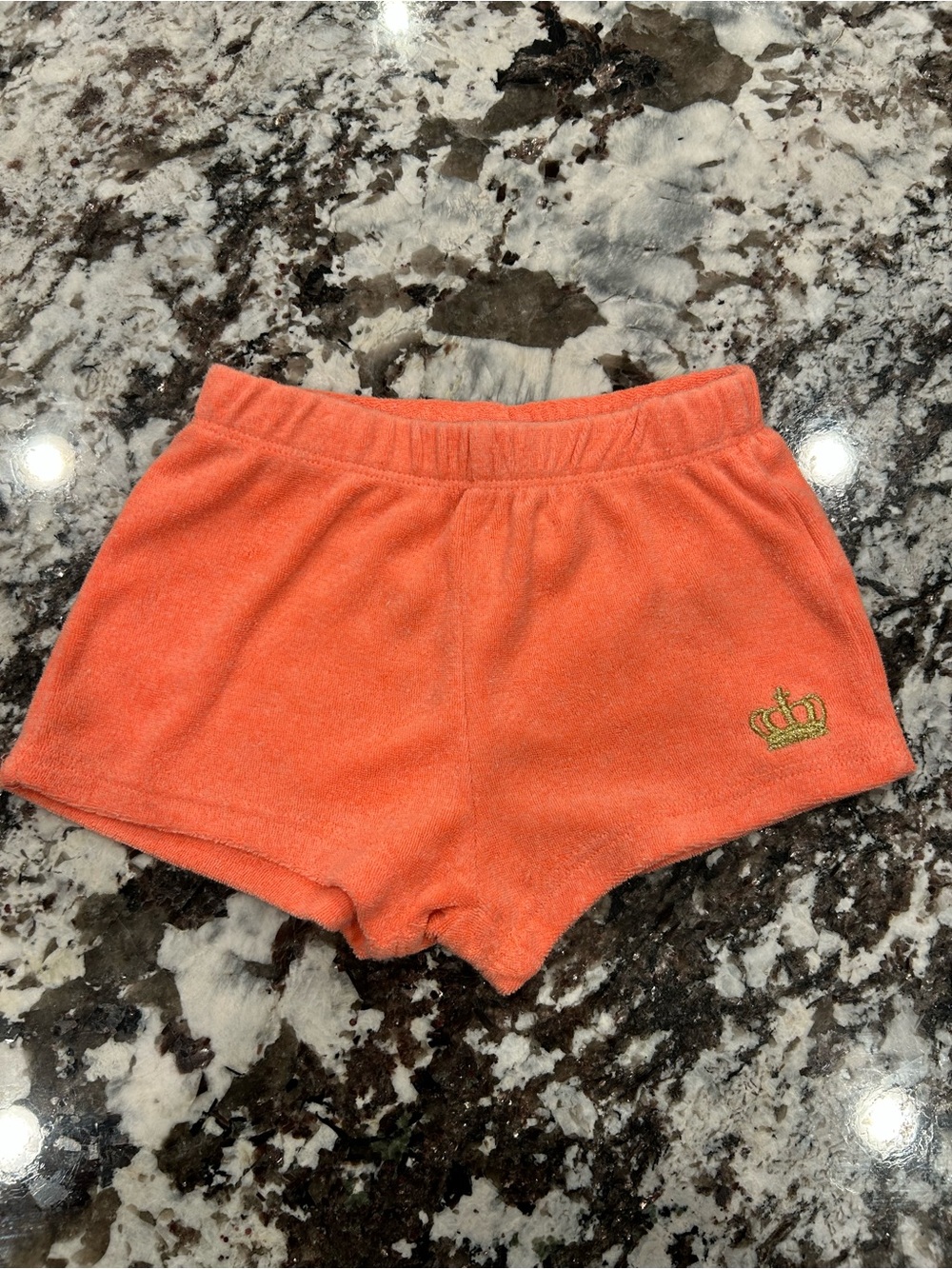 Juicy Couture Girls Neon Orange Velour Shorts Gold Crown Accent